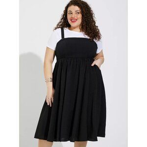 Torrid NWT Retro Chic Midi Woven Shadow Tank Skater Dress in Deep Black size 2X
